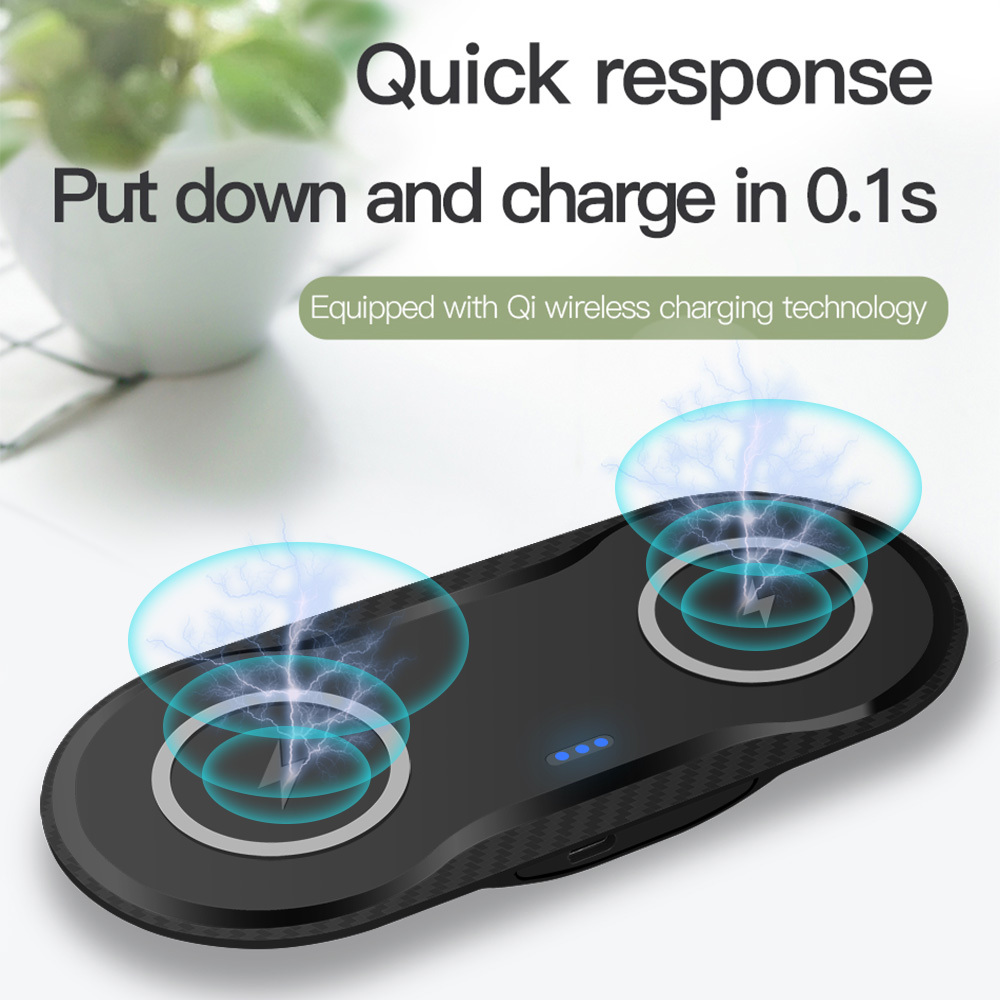 Compatible with Apple, Double Chargeur Sans Fil Qi 10W, Pour Iphone 11 Xs Xr X 8 Airpods Pro, Double Station De Charge Rapide 10W Pour Samsung S10 S20 – Image 2