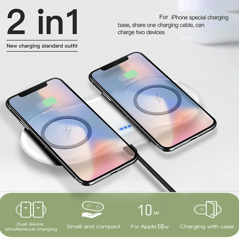 Compatible with Apple, Double Chargeur Sans Fil Qi 10W, Pour Iphone 11 Xs Xr X 8 Airpods Pro, Double Station De Charge Rapide 10W Pour Samsung S10 S20 – Image 6