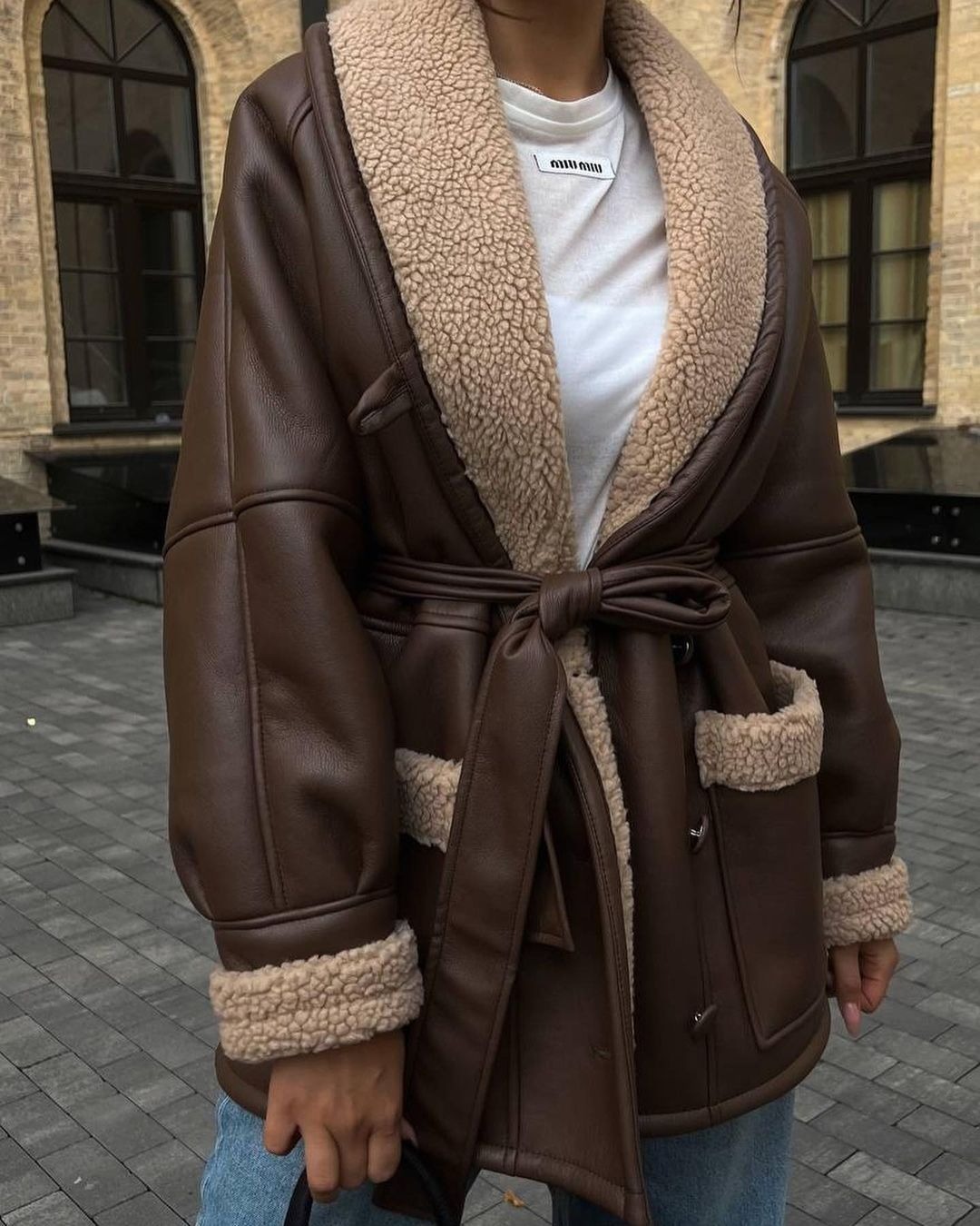 Leather And Fur Korean Style Long Sleeve Splicing Coat Women (Livraison entre 15 et 21 Jours + Livraison gratuite) – Image 5