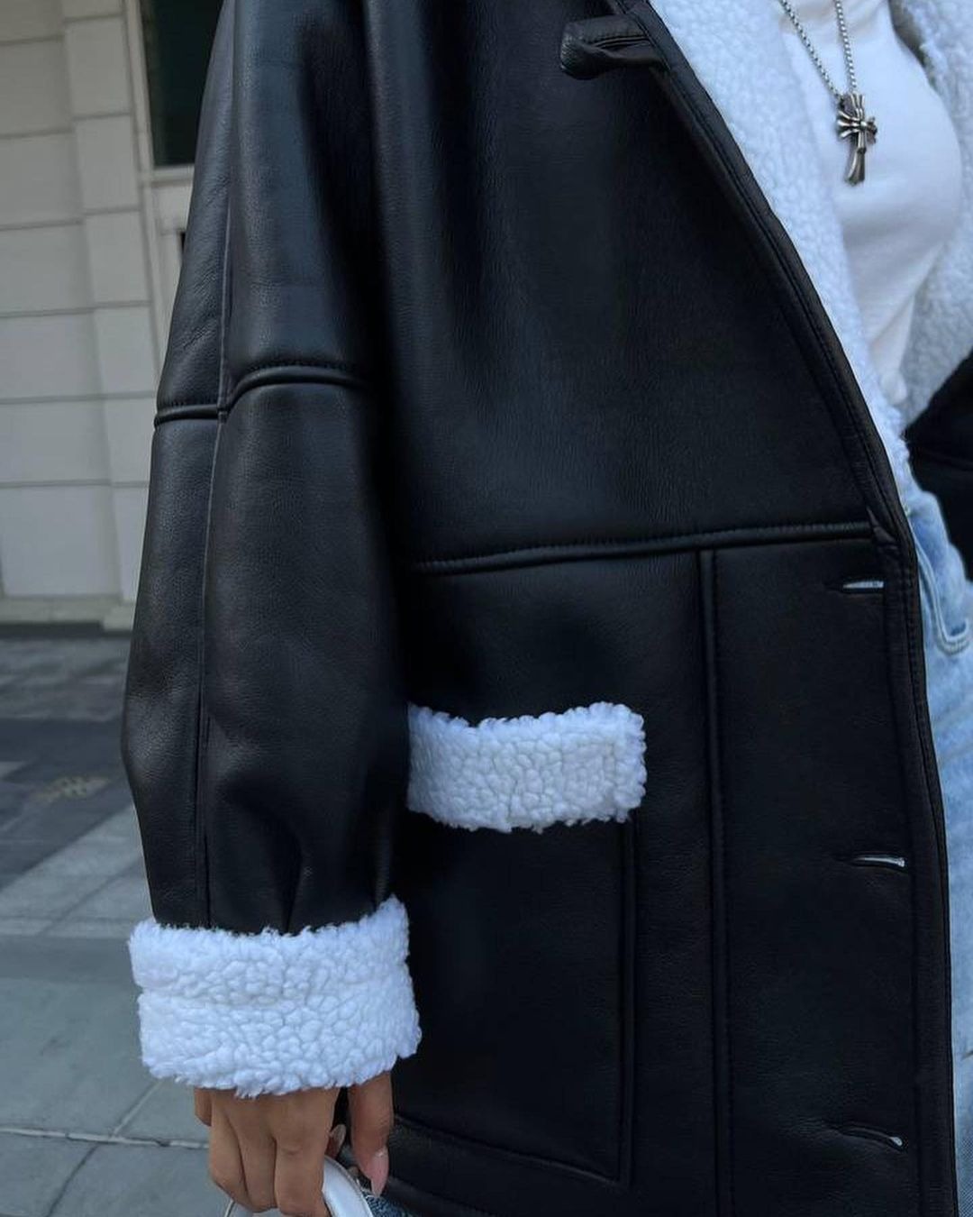 Leather And Fur Korean Style Long Sleeve Splicing Coat Women (Livraison entre 15 et 21 Jours + Livraison gratuite) – Image 2