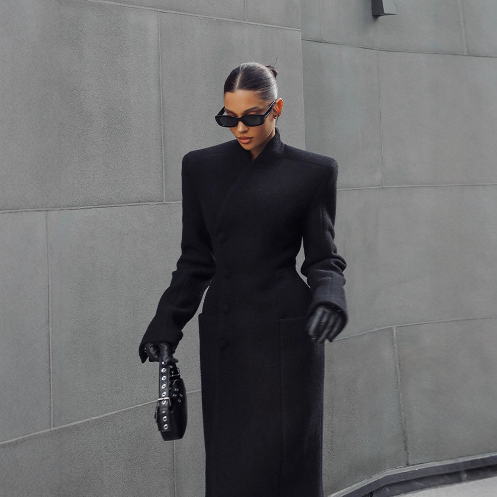 Temperament Shoulder-padded Waist-cinching Long Wool Coat For Women Livraison entre 15 et 21 Jours Livraison gratuite – Image 2